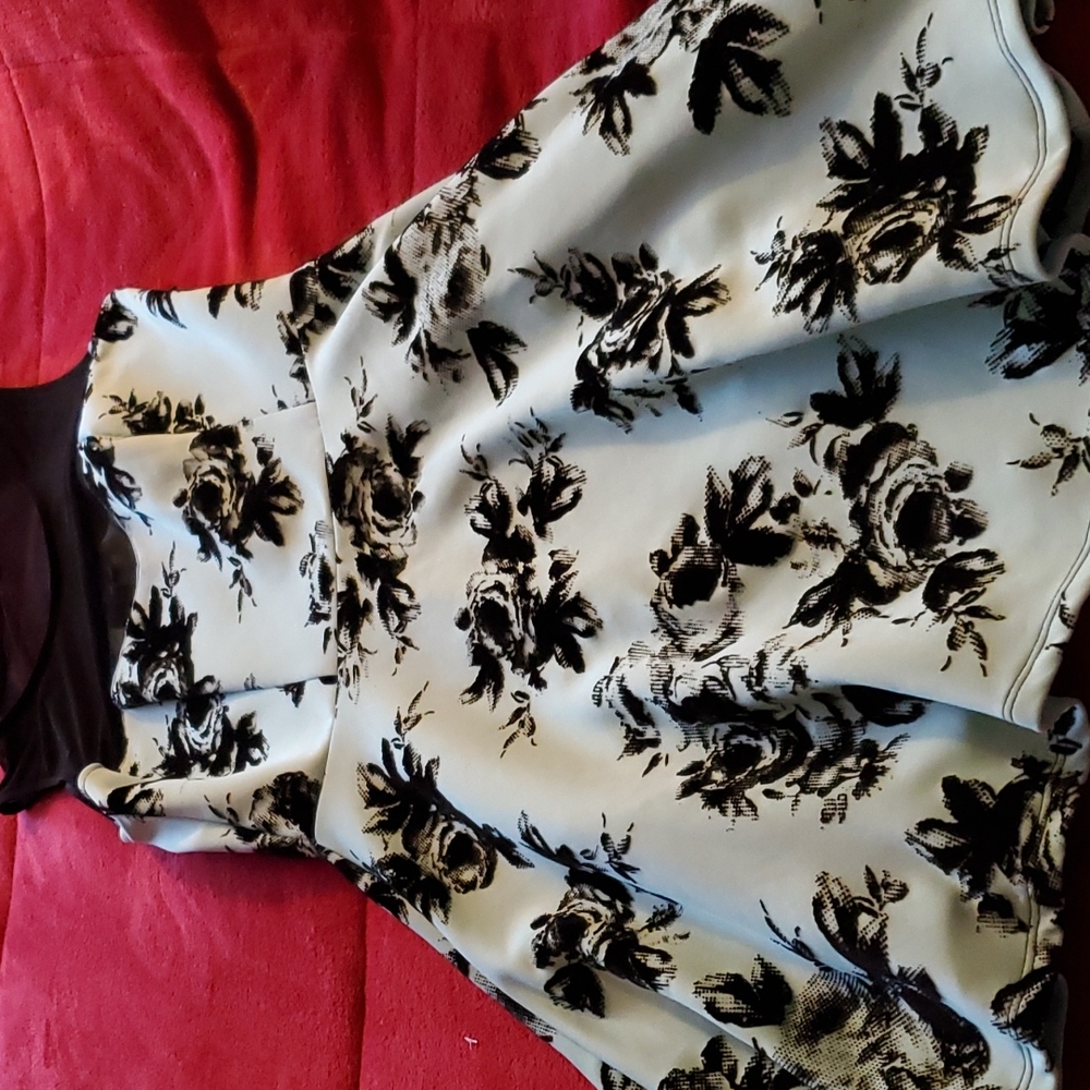 Dress-Perfect for Spring, Summer. Teal w/ raised black velvet flowers.